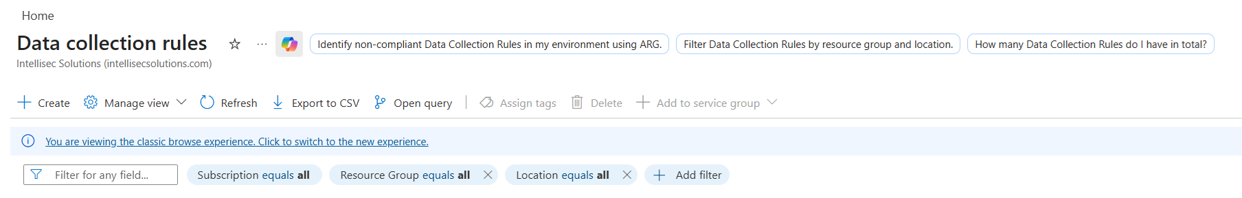 Clicking Create to start a new Data Collection Rule